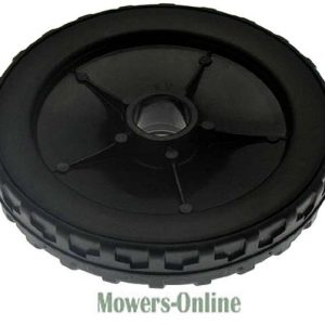 Lawn mower wheel with tread tires