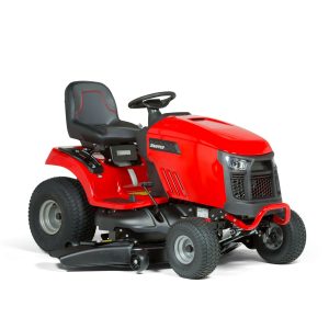 Red riding lawn mower with seat and steering