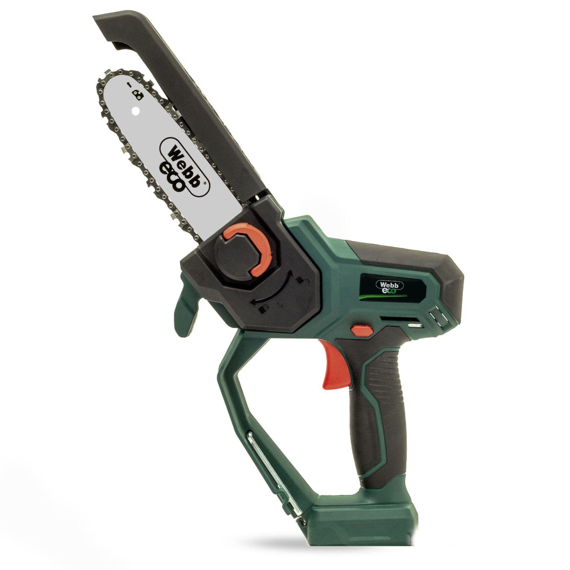 xxesywfihni.jpg - Mowers Online Cordless mini chainsaw with green and black housing