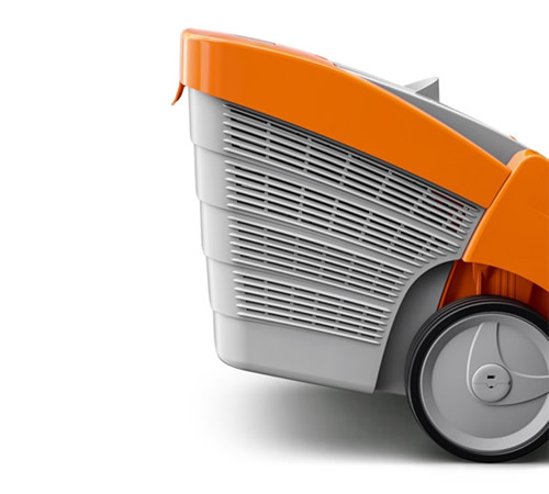 yccqzkbqrzi.jpg - Mowers Online Orange and gray street sweeper machine with wheels