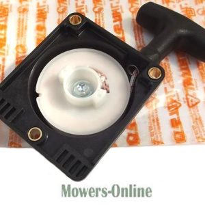 Lawn mower pull cord recoil starter assembly