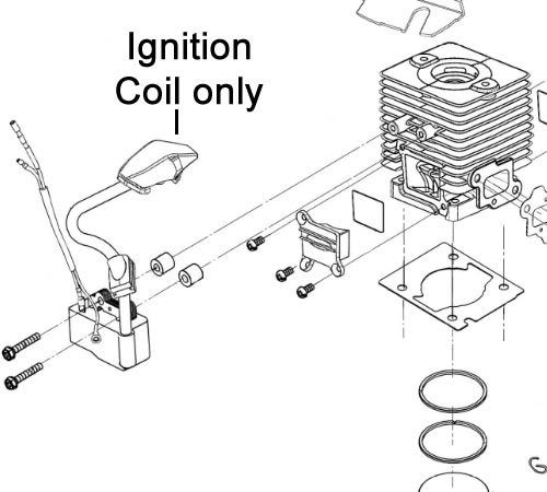 yourdhxv1br.jpg - Mowers Online Engine ignition coil and cylinder assembly diagram