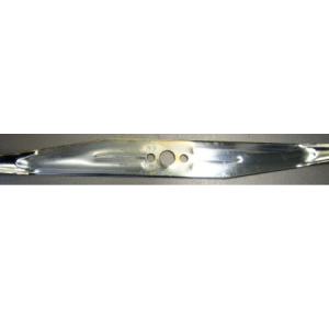 Lawn mower blade with center hole and mounting lugs.
