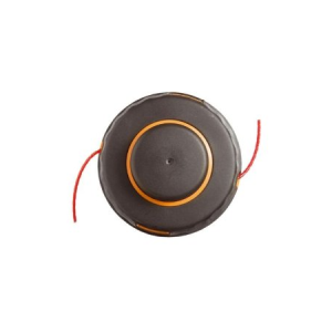 Trimmer head with orange circle and red cord
