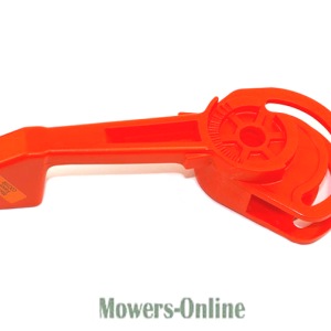 Red plastic blade guard for lawn mower