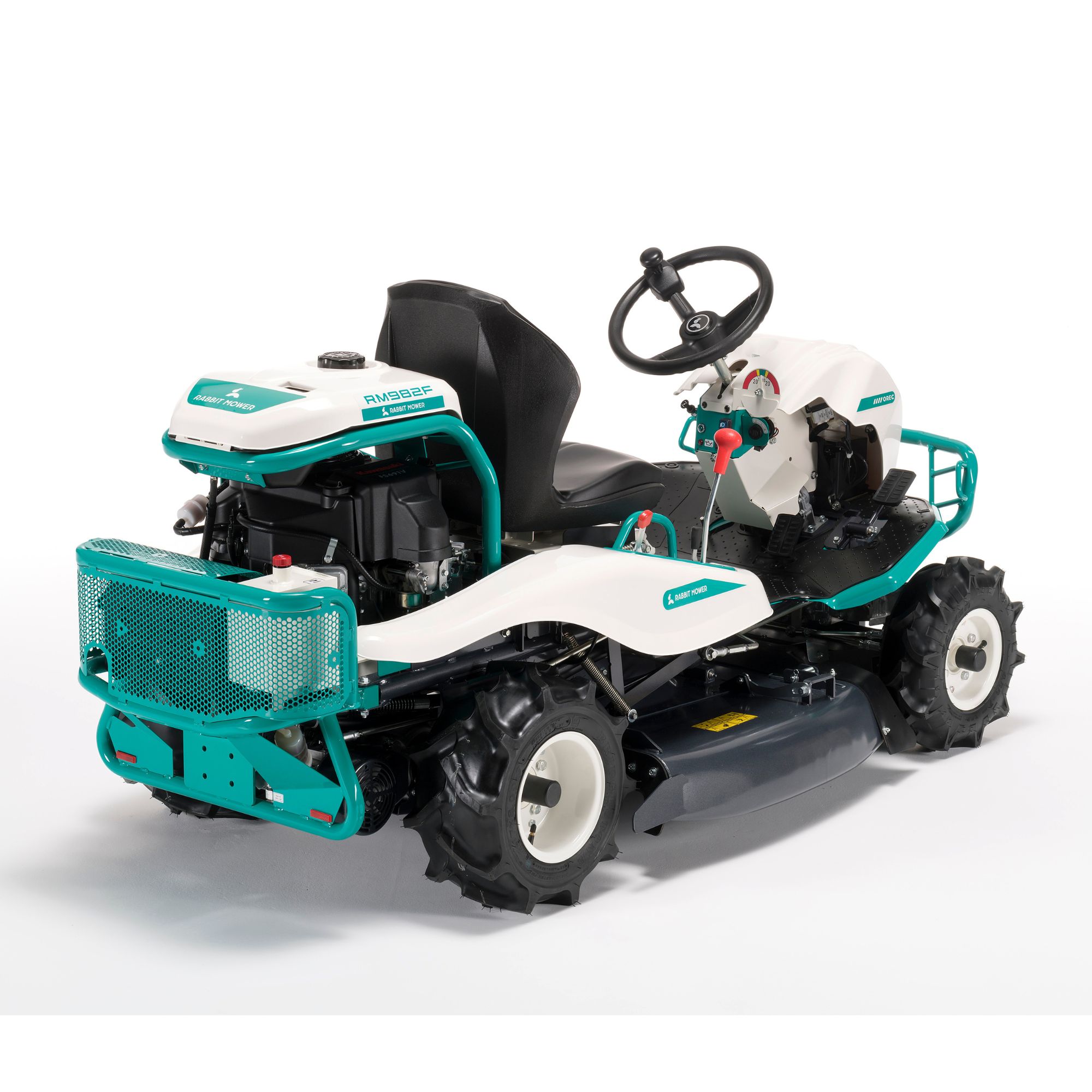 z3rifjpn1jl.jpg - Mowers Online Turquoise and white ride-on lawn mower with steering wheel
