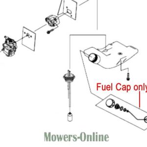 Fuel cap assembly diagram for lawn mower