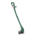 Electric string trimmer with curved shaft